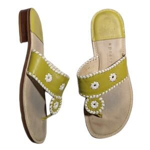 Vtg Y2K Apostrophe Lime Green Leather Whipstitch Toe Post Thong Sandals Sz 7
